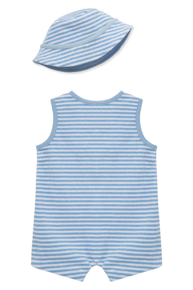 Stripe Terry Romper & Hat Set, Alternate, color, BLUE