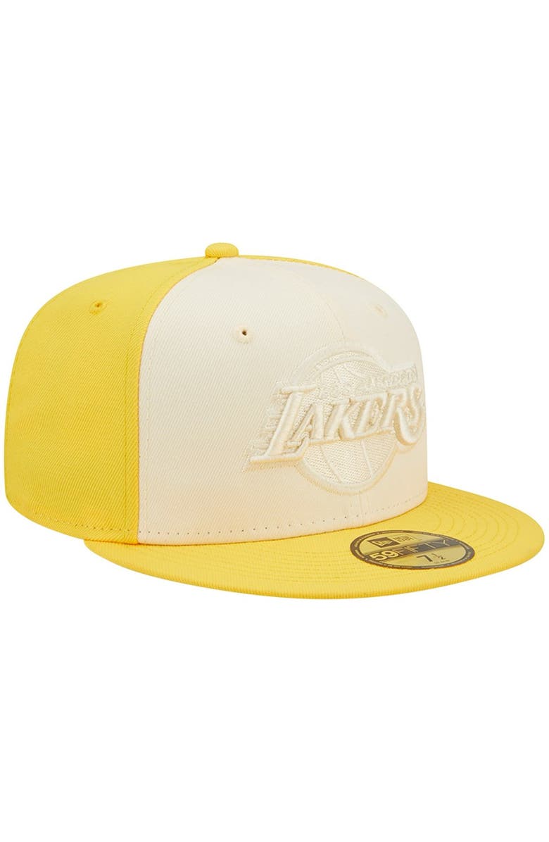 New Era Men's New Era Cream/Gold Los Angeles Lakers Cork Two-Tone 59FIFTY Fitted Hat, Alternate, color, 