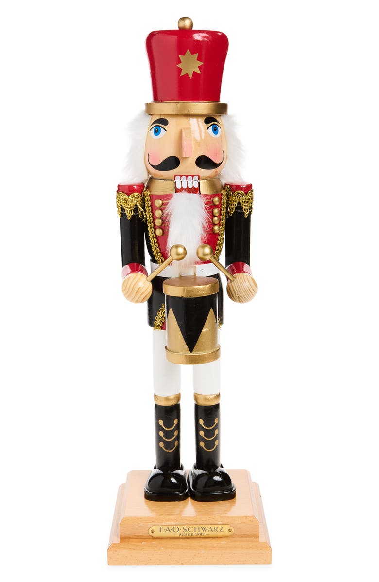 FAO Schwarz Wooden Nutcracker Decoration, Main, color, Red Multi