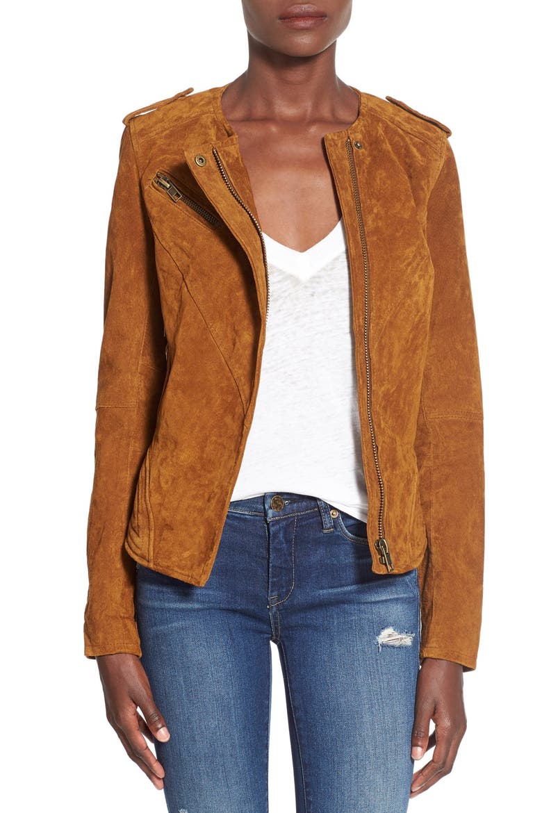 Suede Leather Jacket, Main, color, COGNAC