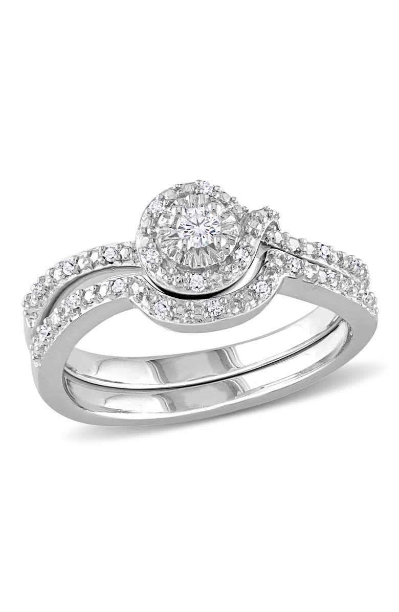 Julianna B. Diamond Halo Bridal Ring Set, Main, color, Sterling Silver