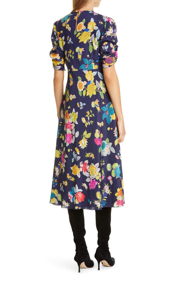 Etro Floral Print Ruched Sleeve Midi Dress, Alternate, color, 