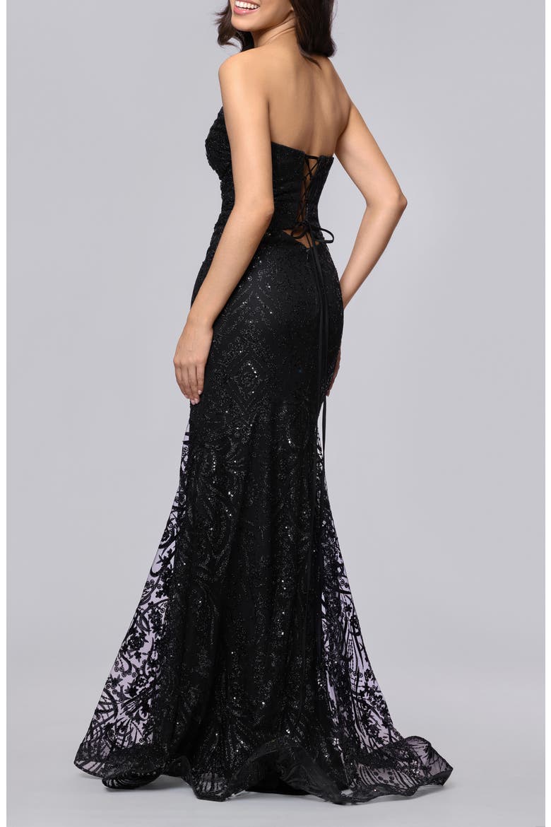Strapless Glitter Cutout Gown, Alternate, color, BLACK