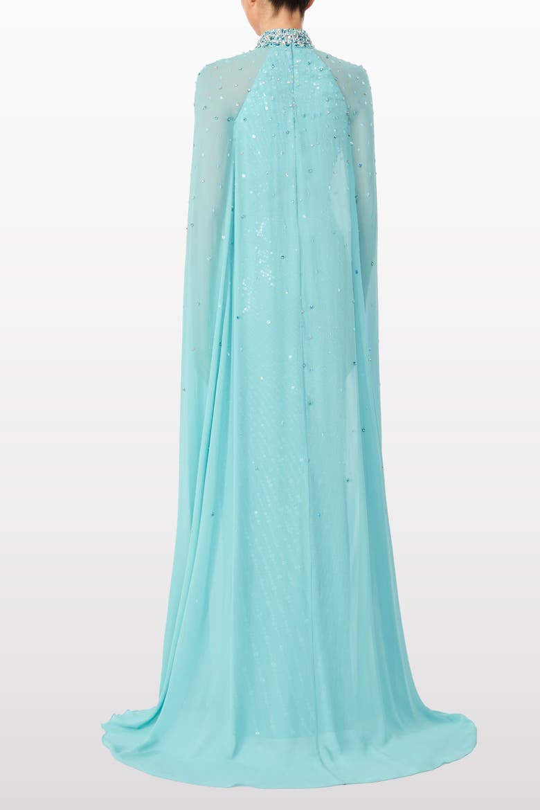 Thea Embellished Cape Maxi Dress, Alternate, color, Light Turquoise