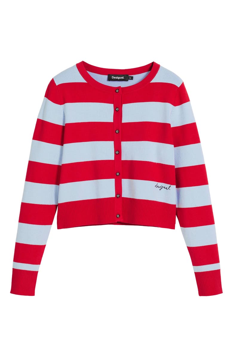 Desigual Stripe Cardigan Sweater, Alternate, color, Red