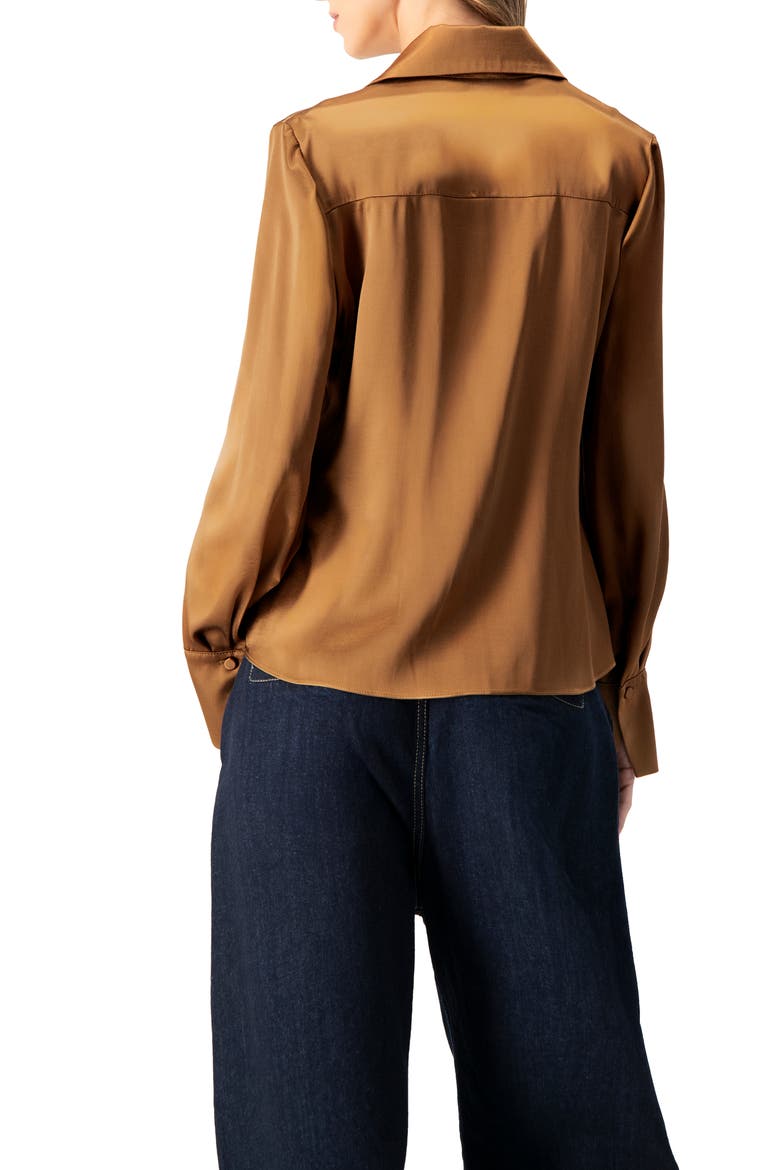 Solid Long Sleeve Satin Shirt, Alternate, color, Brown
