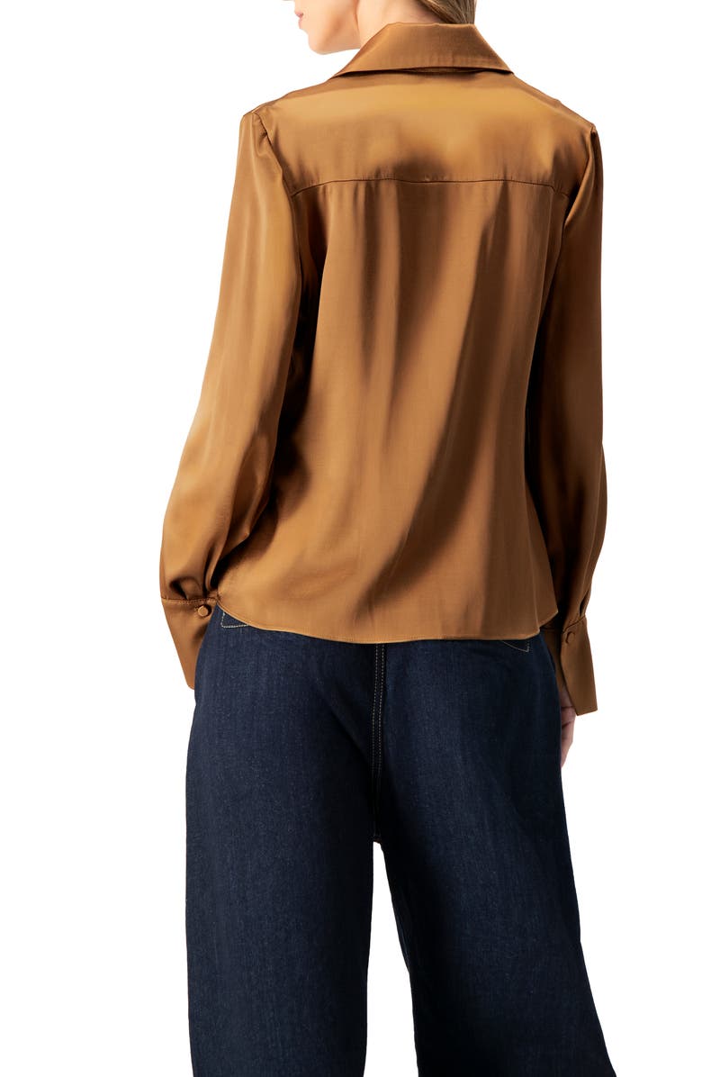 IVONNE Solid Long Sleeve Satin Shirt, Alternate, color, Brown