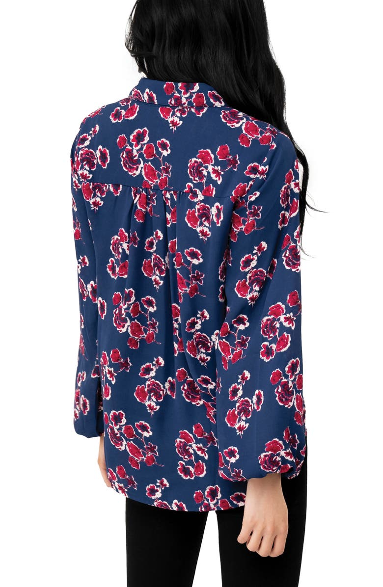 GIBSONLOOK Button Front Blouson Sleeve Blouse, Alternate, color, Blue Depths Floral