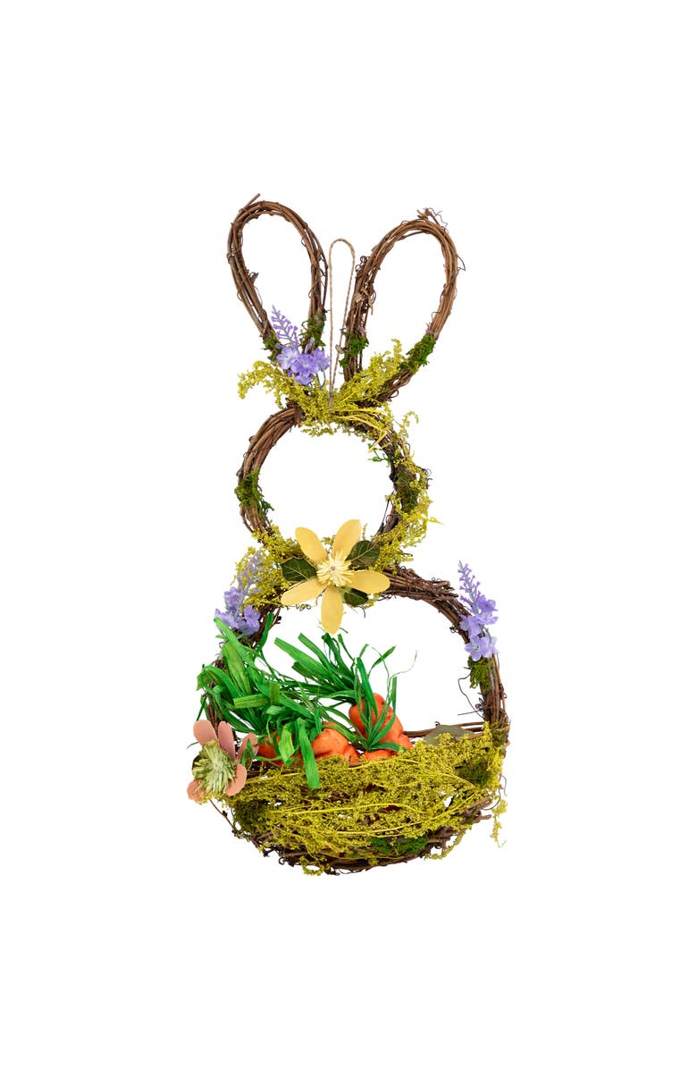 Northlight Artificial Floral Bunny Hanging Easter Basket Decoration - 14.5", Main, color, Brown