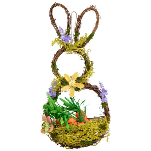 Artificial Floral Bunny Hanging Easter Basket Decoration - 14.5"