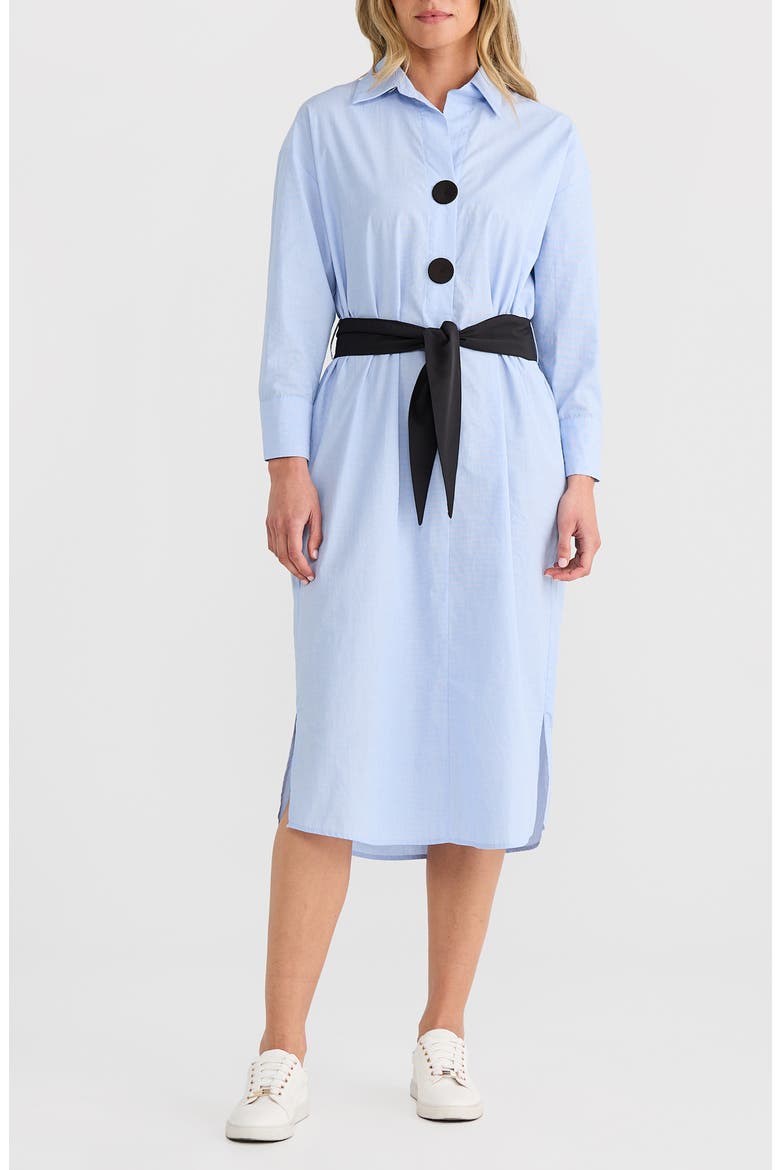 Coventry Tie Waist Long Sleeve Shirtdress, Main, color, BLUE