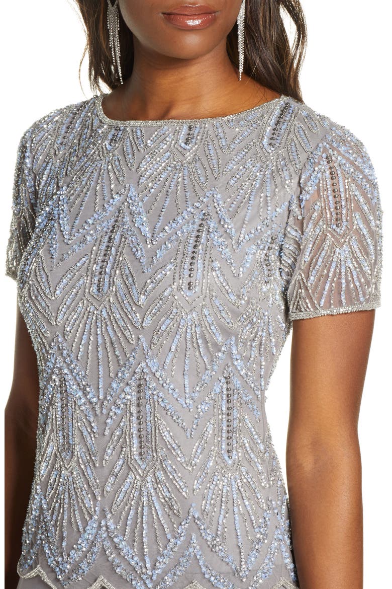 Beaded Bodice Chiffon Gown, Alternate, color, STEEL