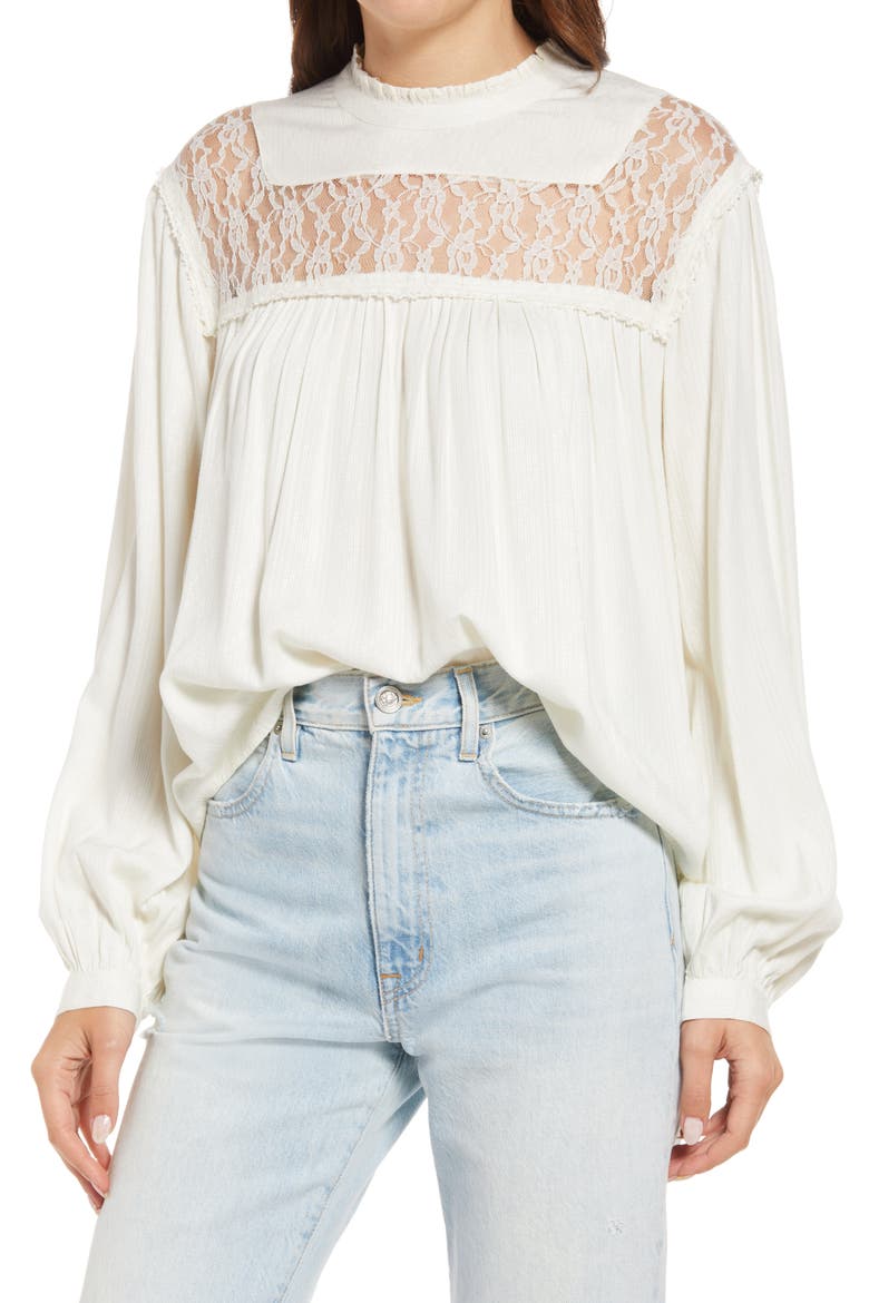 Lace Inset Top, Main, color, IVORY