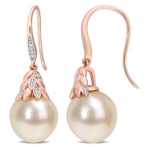 South Sea Pearl & Diamond Drop Earrings 14k