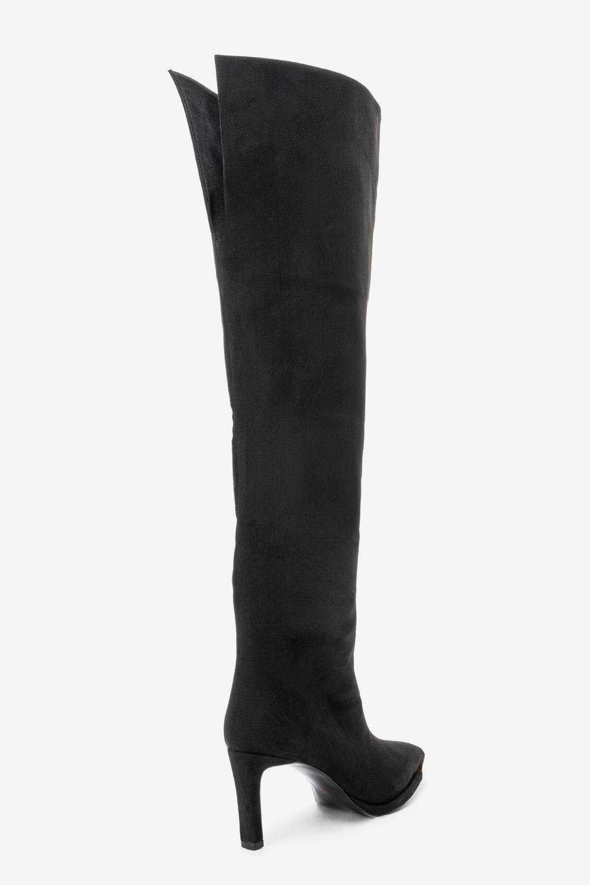 Vody Over The Knee Zip Stiletto Boot, Alternate, color, Black Suede Faux Leather