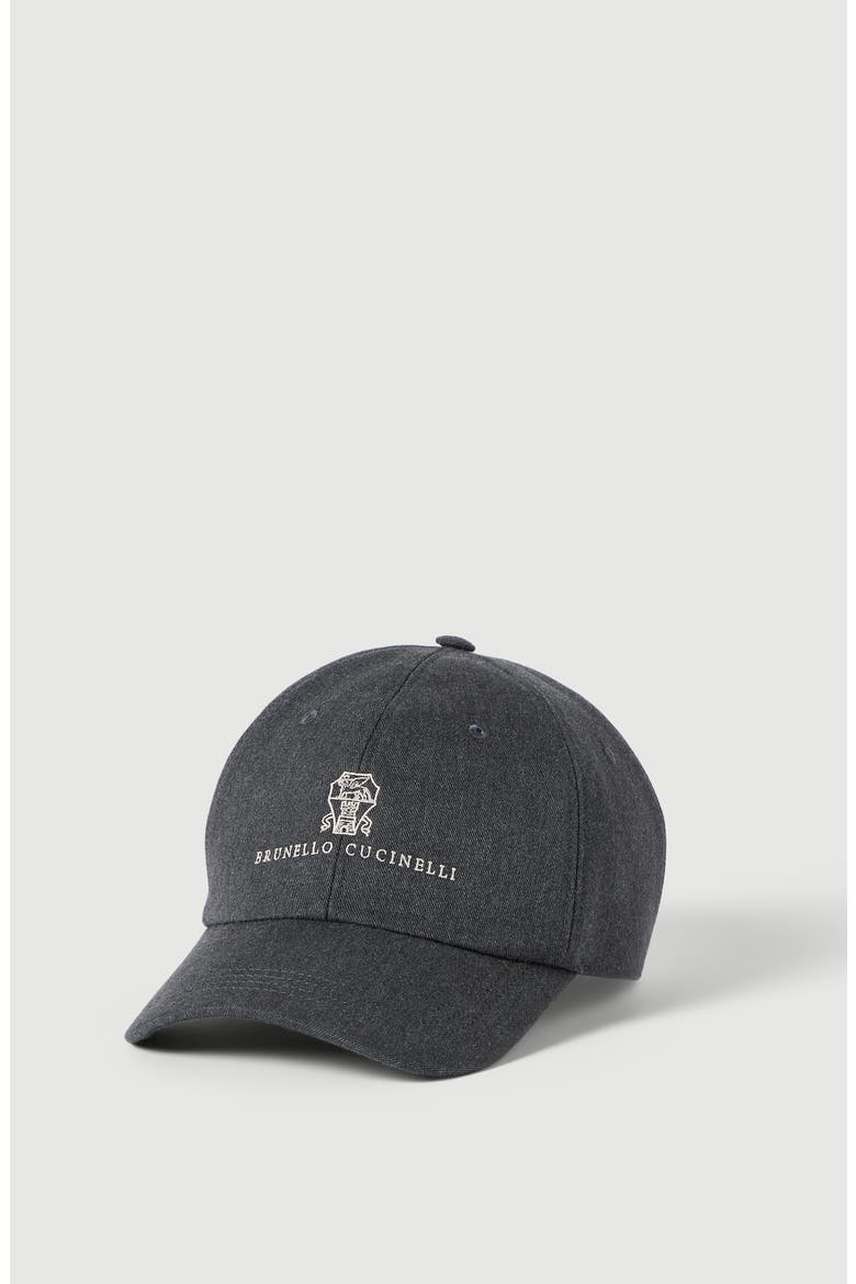 Cotton and virgin wool gabardine baseball cap with embroidered logo, Main, color, Anthracite