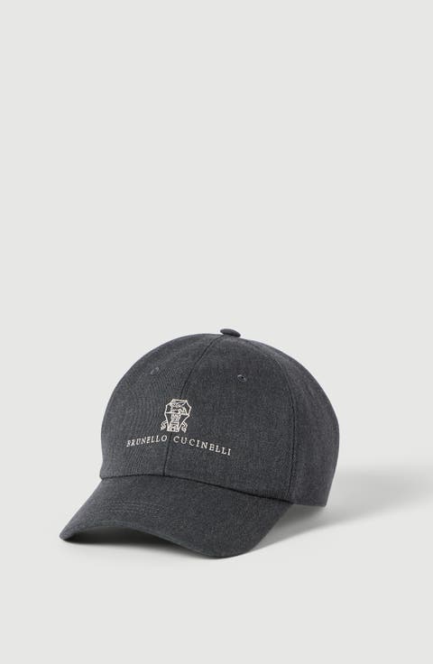 Cotton and virgin wool gabardine baseball cap with embroidered logo