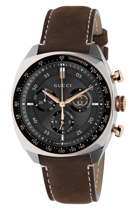 Interlocking Chronograph Leather Strap Watch