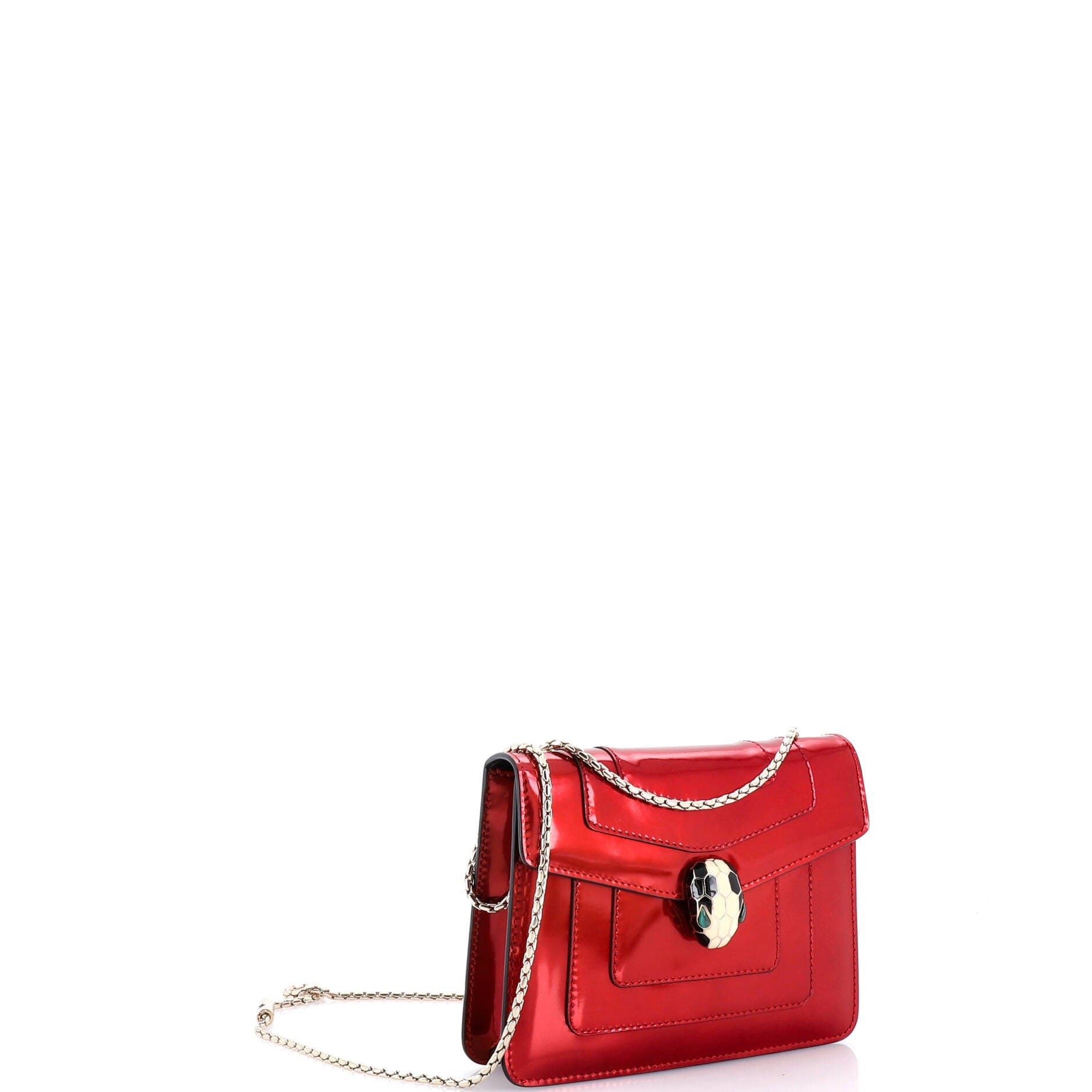 Serpenti Forever Square Shoulder Bag Metallic Leather Small, Alternate, color, Red