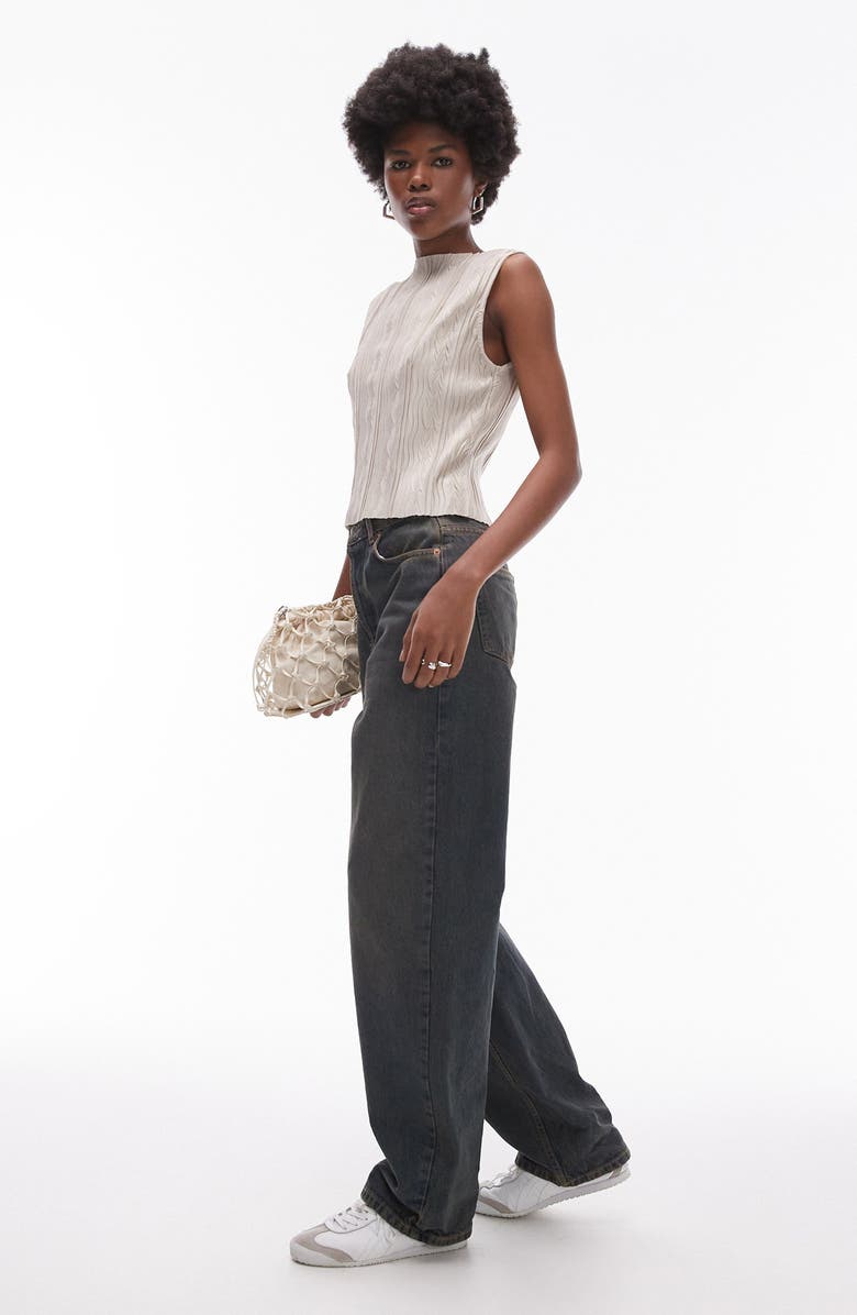 Topshop Sleeveless Plissé Top, Alternate, color, 