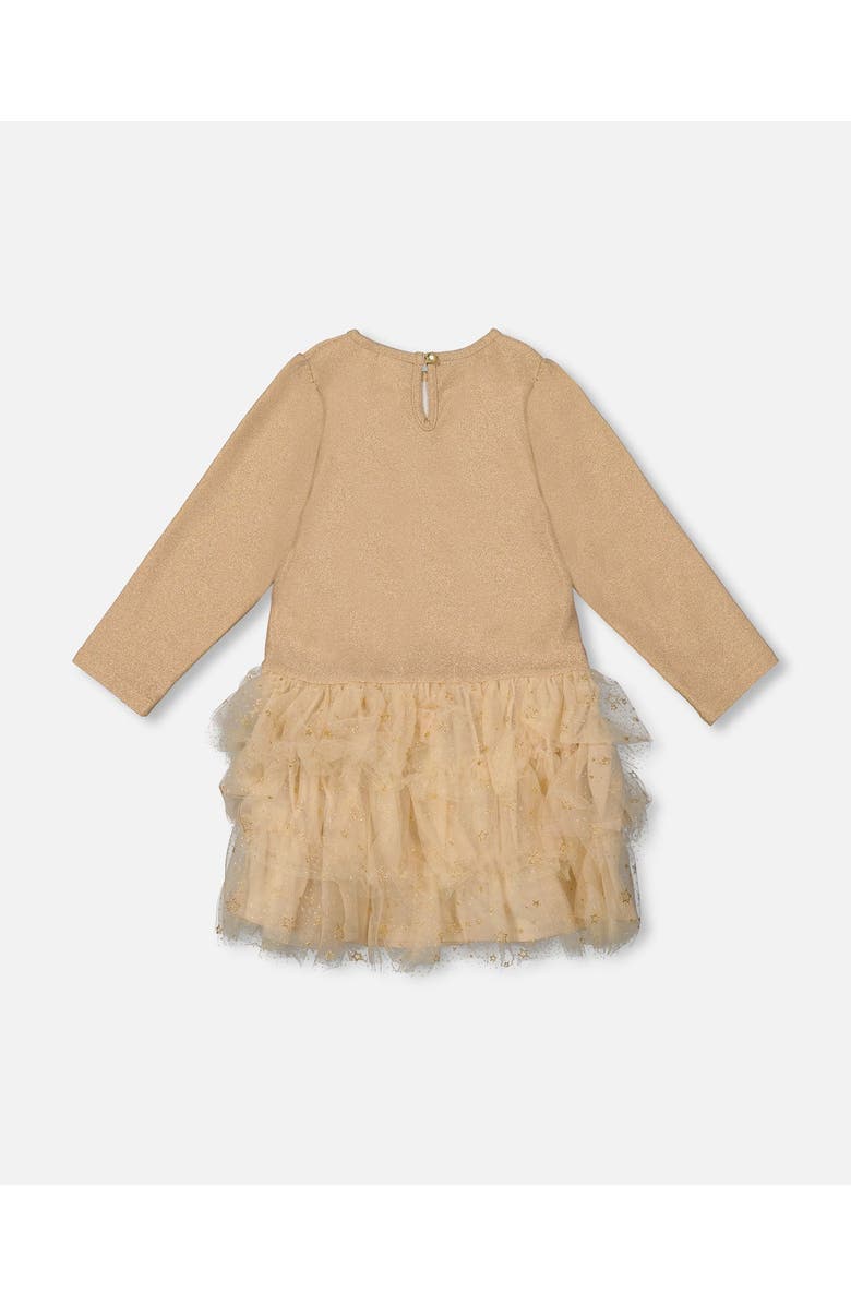 Deux par Deux Glittering Mesh Skirt Party Dress, Alternate, color, Beige