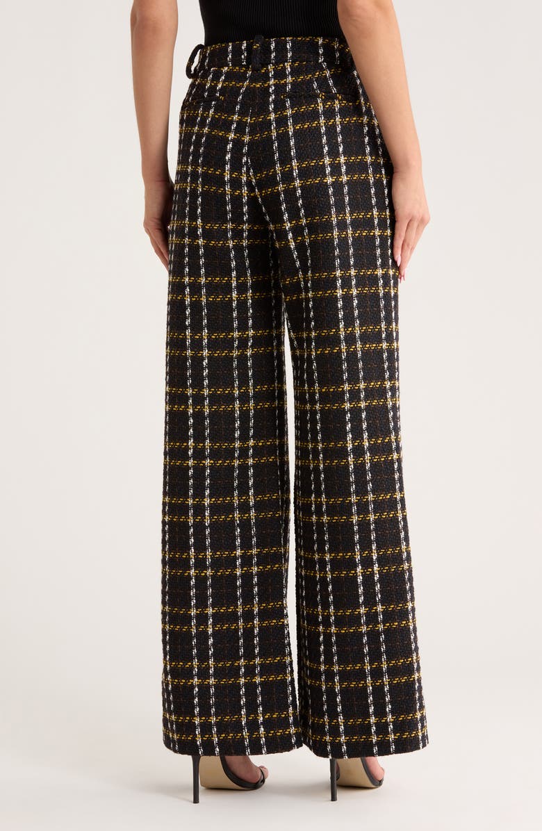 L'AGENCE Pilar Bouclé Wide Leg Pants, Alternate, color, Black Yellow Multi Plaid