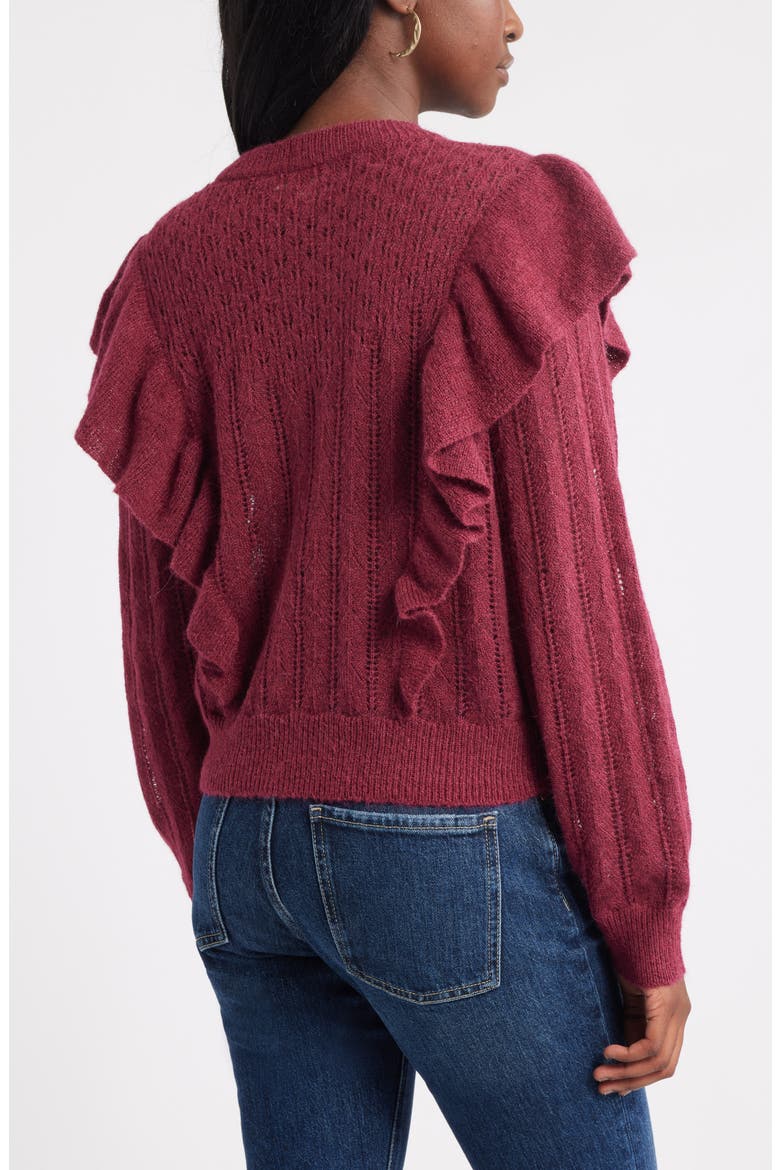 Ruffle Pointelle Sweater, Alternate, color, BURGUNDY RHODE