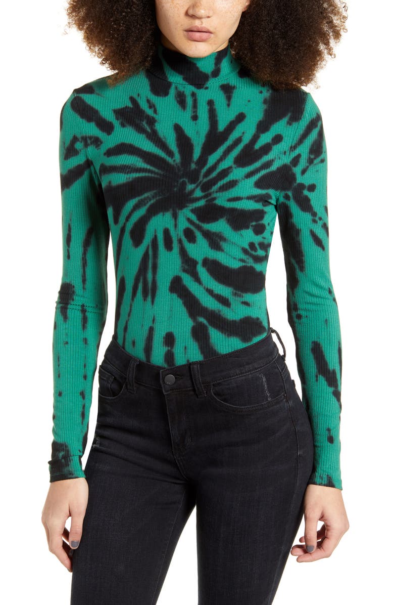Ten Sixty Sherman Long Sleeve Tie Dye Mock Neck Bodysuit, Main, color, 