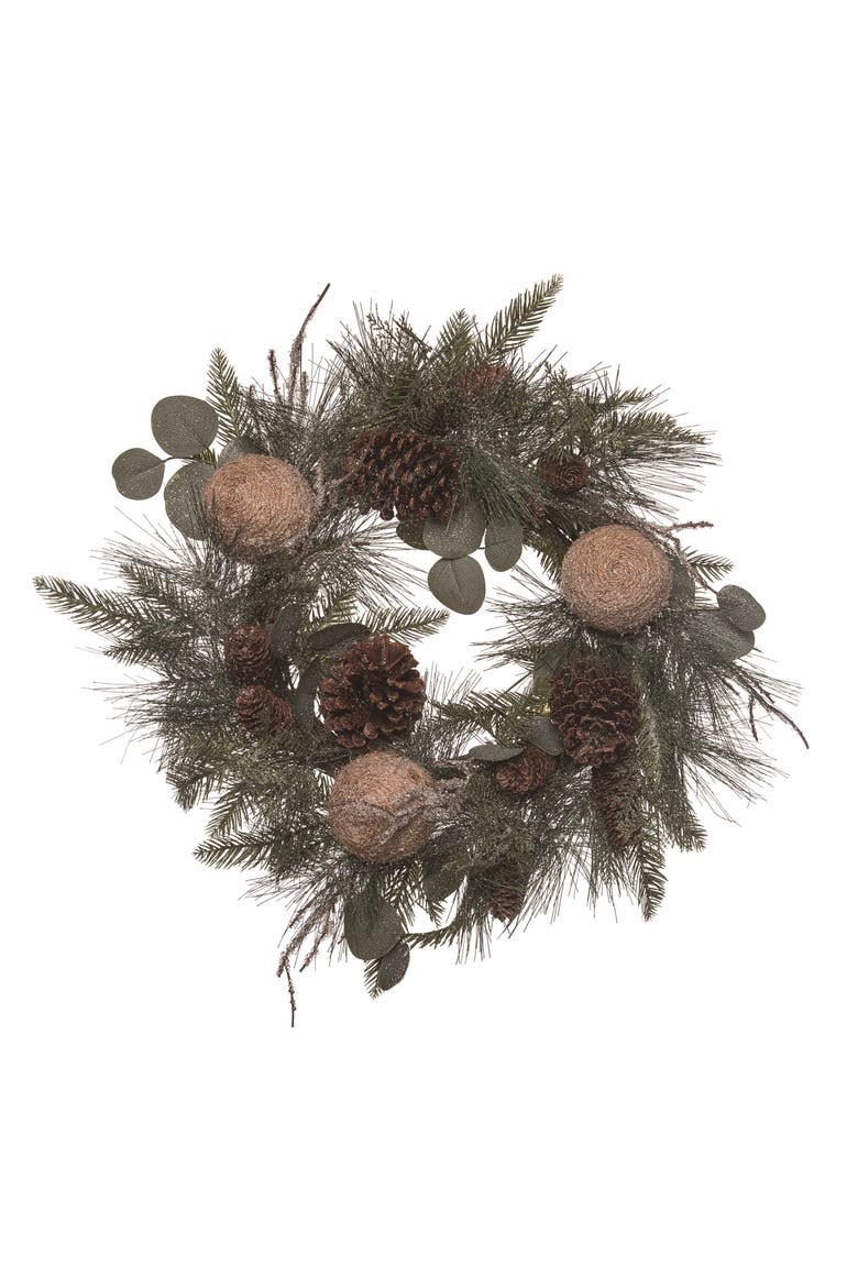 Multicolor Rustic Christmas Wreath with Woven Ornaments, Main, color, Brown