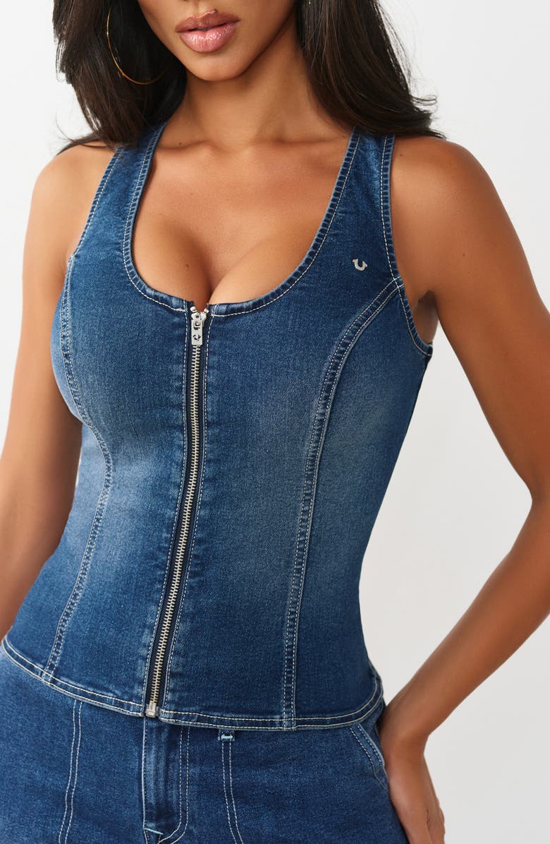 True Religion Denim Bustier Top, Alternate, color, Medium Blaze Wash