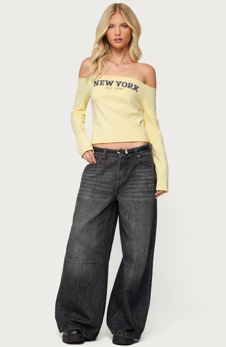 EDIKTED New York Babe Off the Shoulder Top, Alternate, color, Yellow