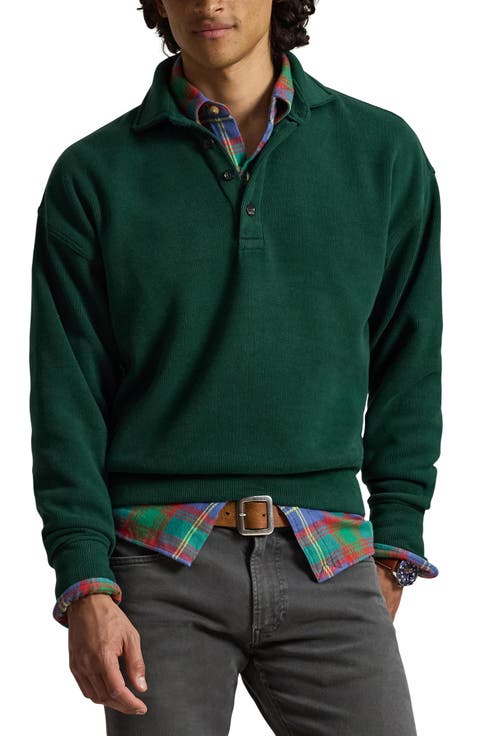 Sueded Heritage Rib Knit Button Pullover