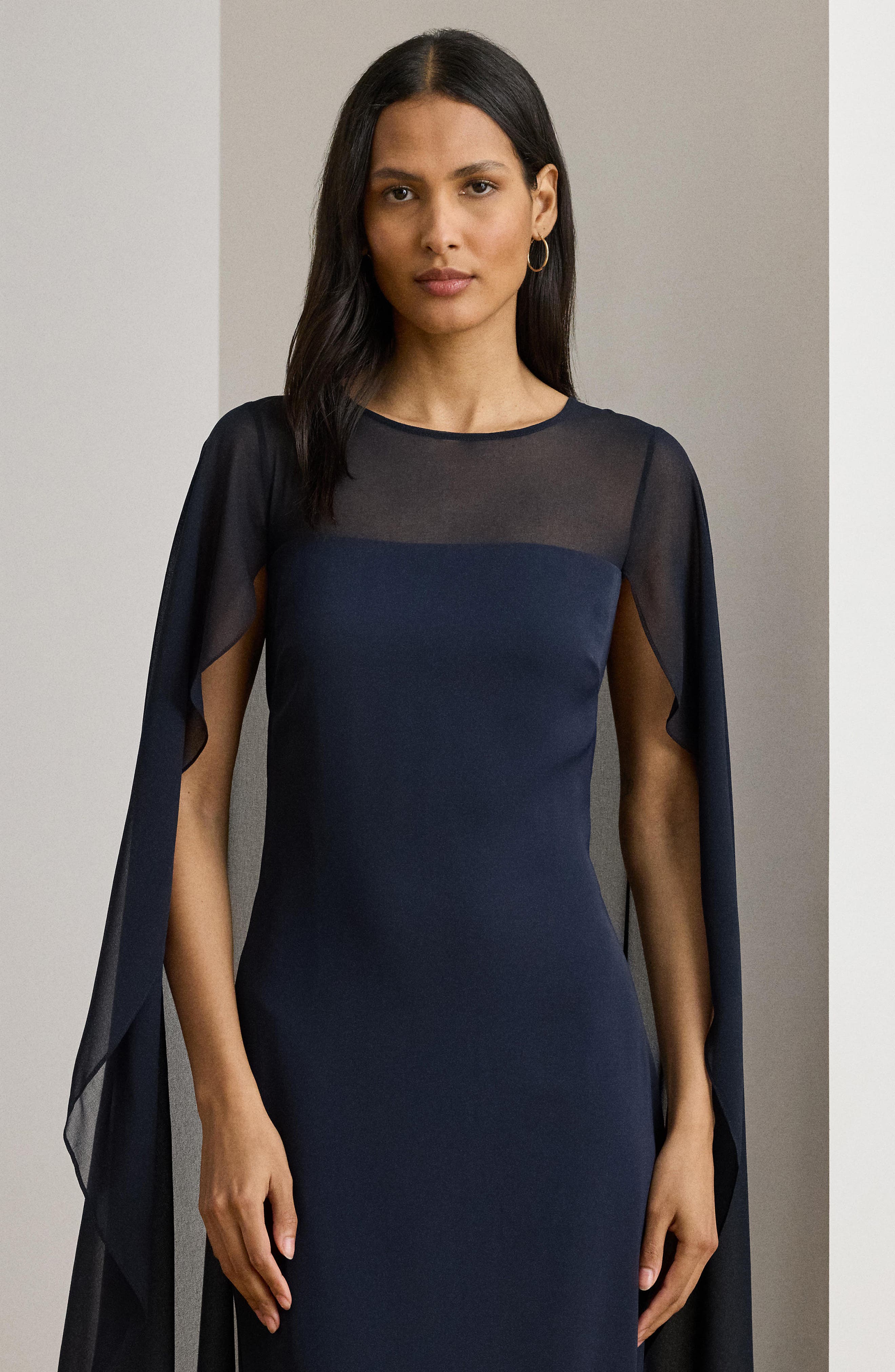 lauren ralph lauren jersey cape dress Sheer Georgette Column Gown (Women) Cocktail dress