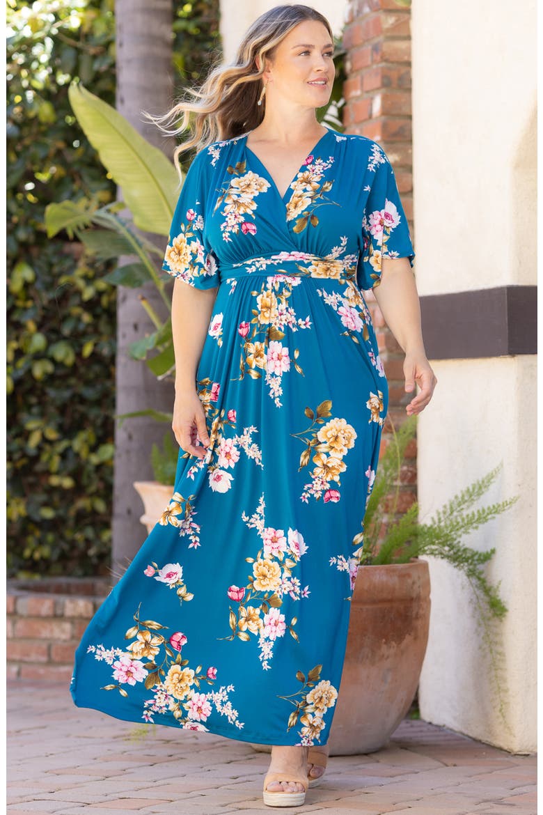 Vienna Maxi Dress, Alternate, color, TEAL FLORAL PRINT