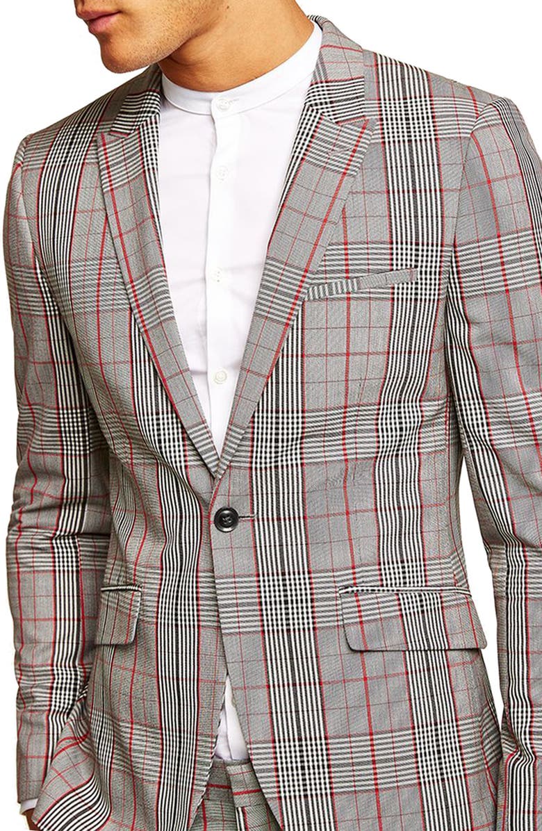 Topman Muscle Fit Check Suit Jacket, Main, color,