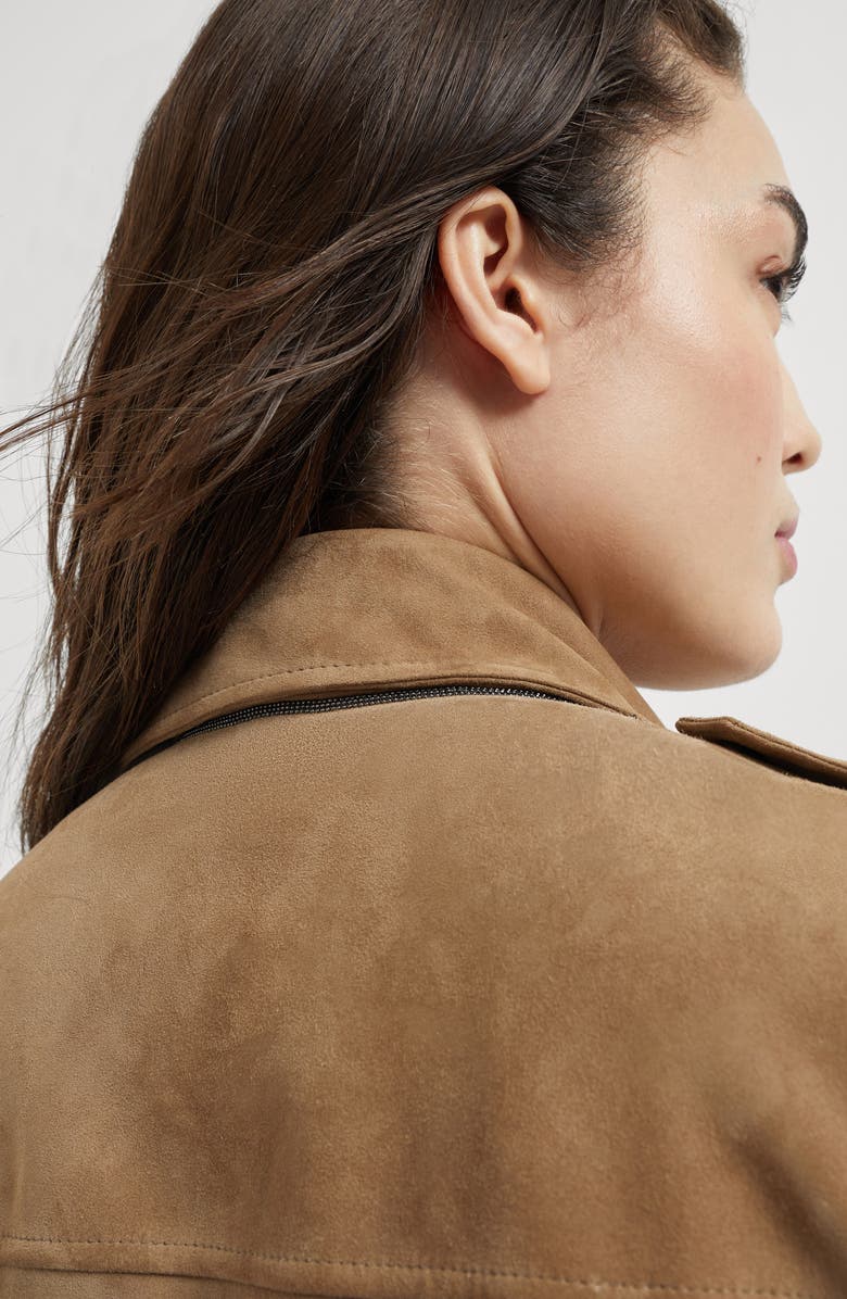 Brunello Cucinelli Suede biker jacket, Alternate, color, Hazelnut