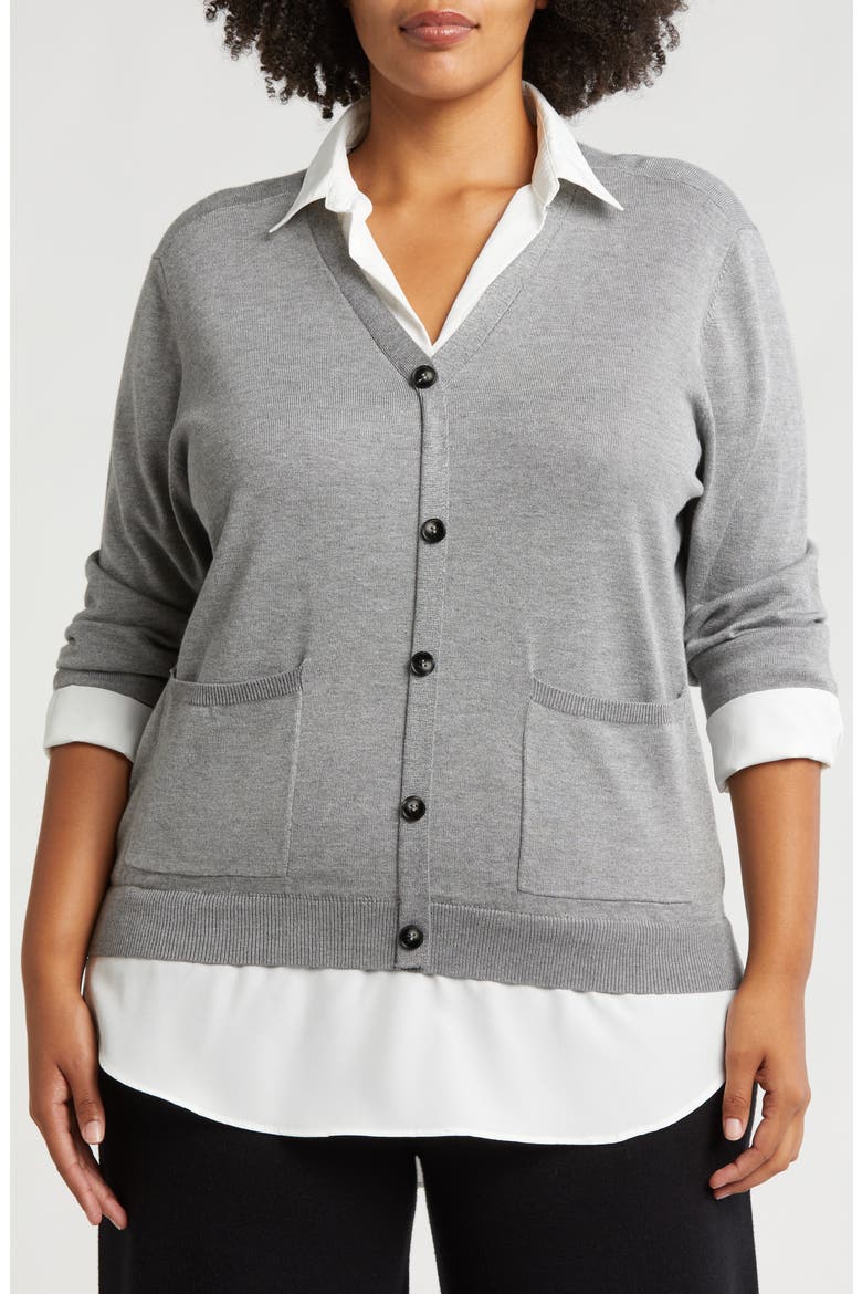 Arlo Twofer Sweater, Main, color, LIGHT GREY HEATHER/ WHITE