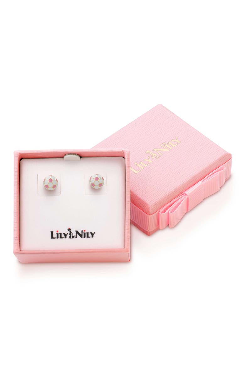 Kids' 3D Soccer Ball Stud Earrings, Alternate, color, PINK
