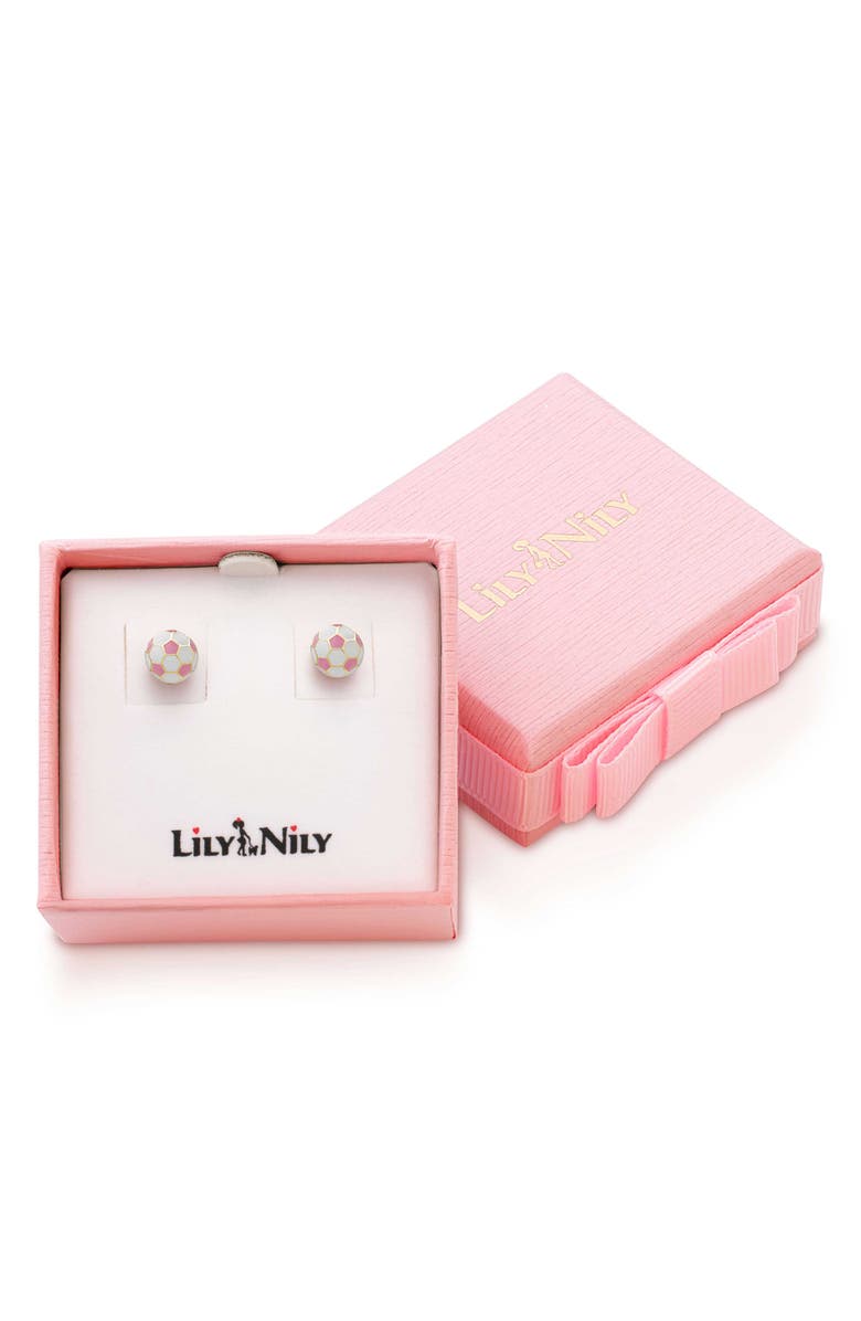 Lily Nily Kids' 3D Soccer Ball Stud Earrings, Alternate, color, Pink