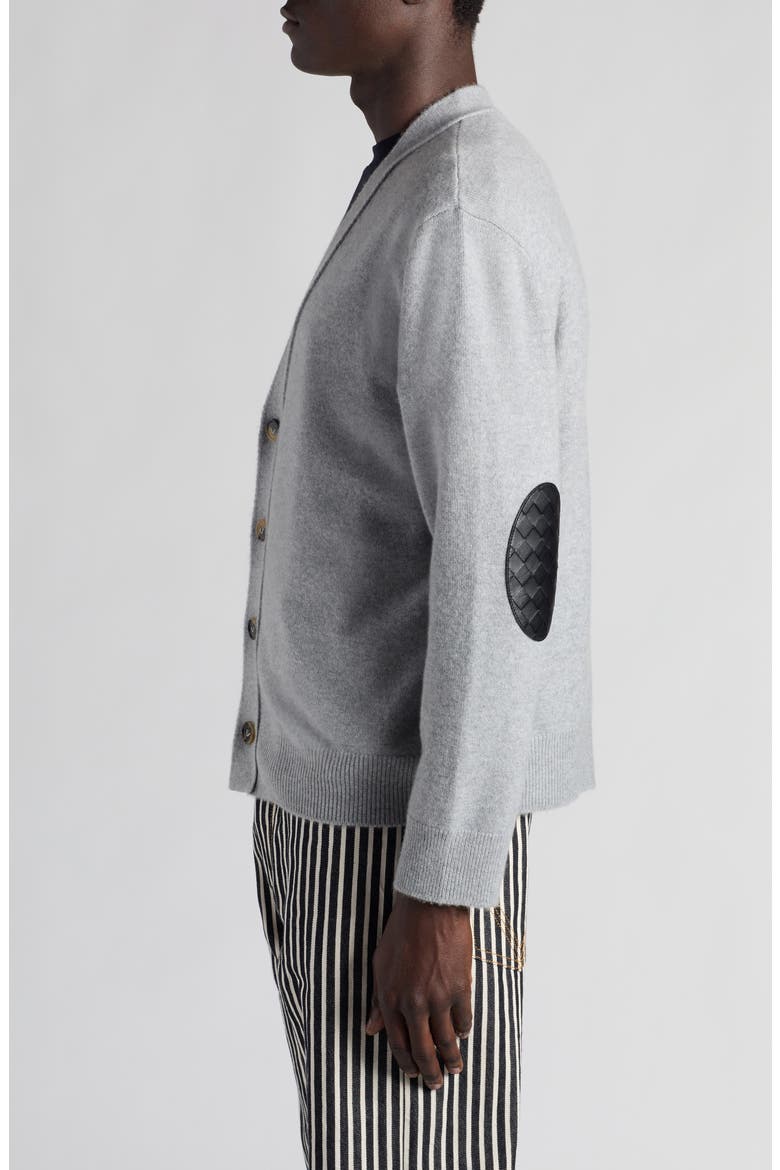 Intrecciato Patch Cashmere Blend Cardigan, Alternate, color, LIGHT GREY MELANGE