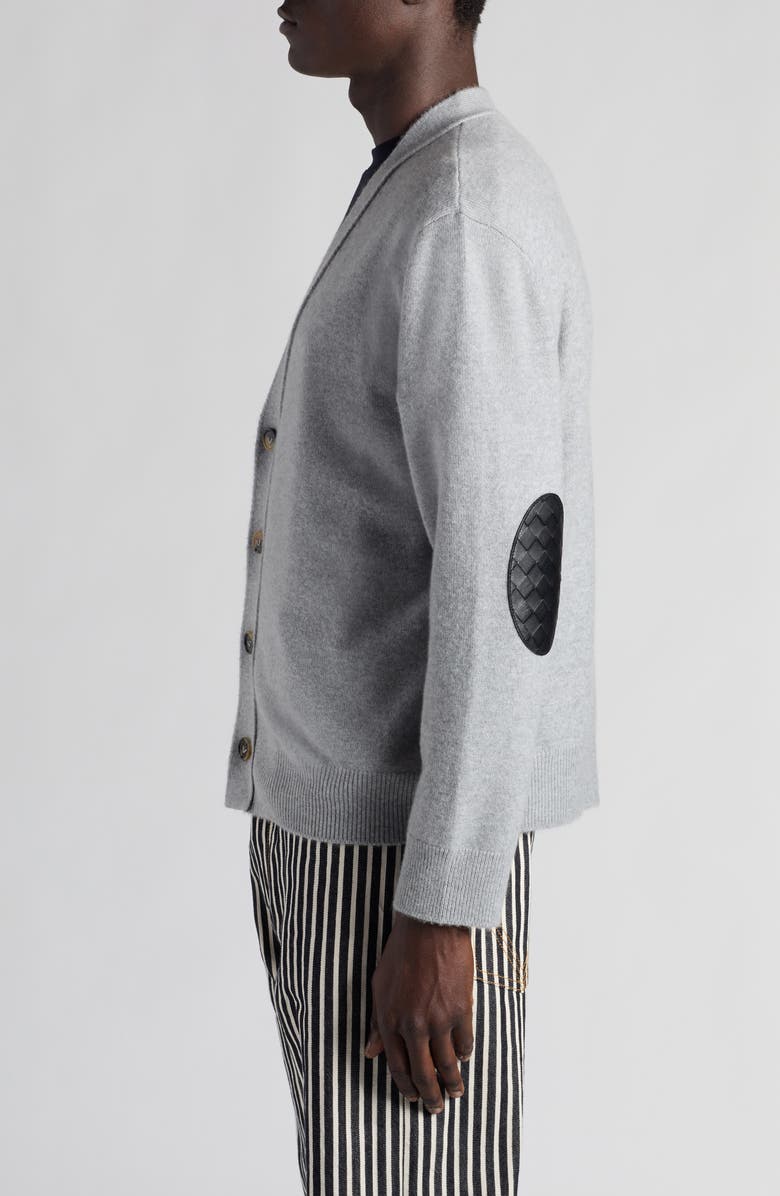 Bottega Veneta Intrecciato Patch Cashmere Blend Cardigan, Alternate, color, Light Grey Melange