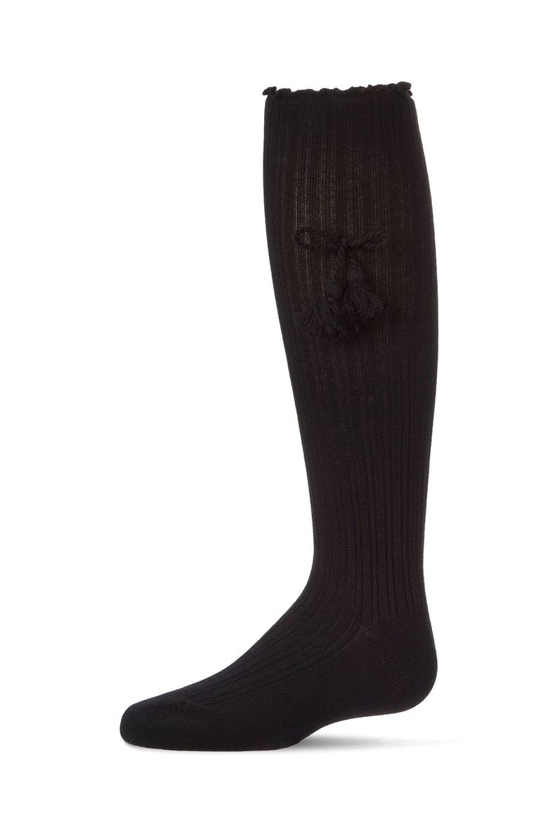 MeMoi Tassle-Bow-Trimmed Lettuce Edge Knee High Sock, Main, color, 