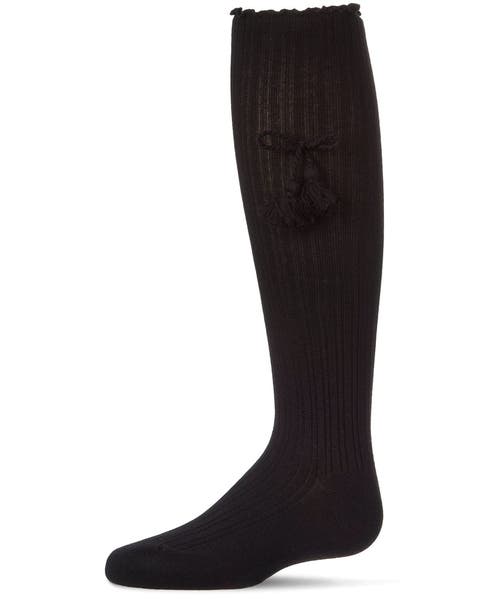 Tassle-Bow-Trimmed Lettuce Edge Knee High Sock