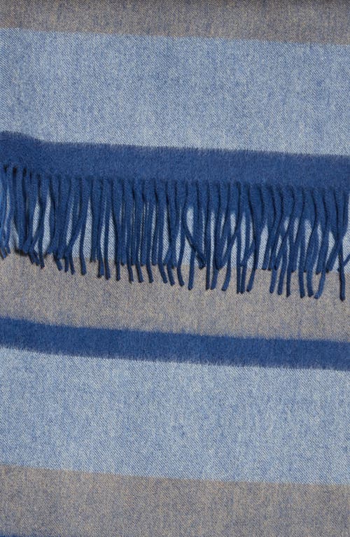 Portolano Stripe Fringe Cashmere Wrap Scarf In Blue