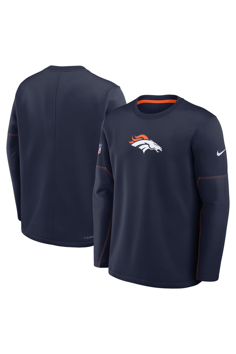 Men's Nike Navy Denver Broncos Sideline Coaches Team Present Midweight Therma-FIT Sweatshirt, Main, color, Navy
