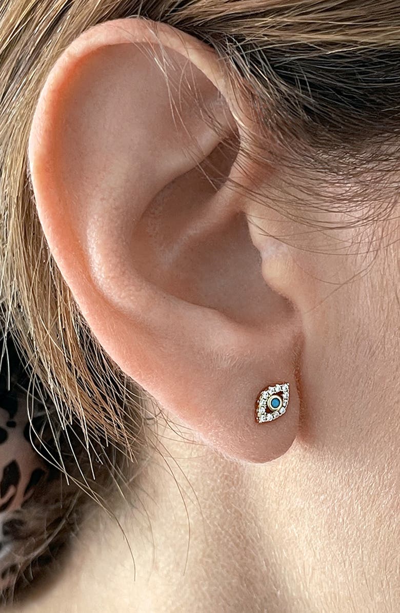 Adornia 14K Yellow Gold Plated Evil Eye Stud Earrings, Alternate, color, Yellow