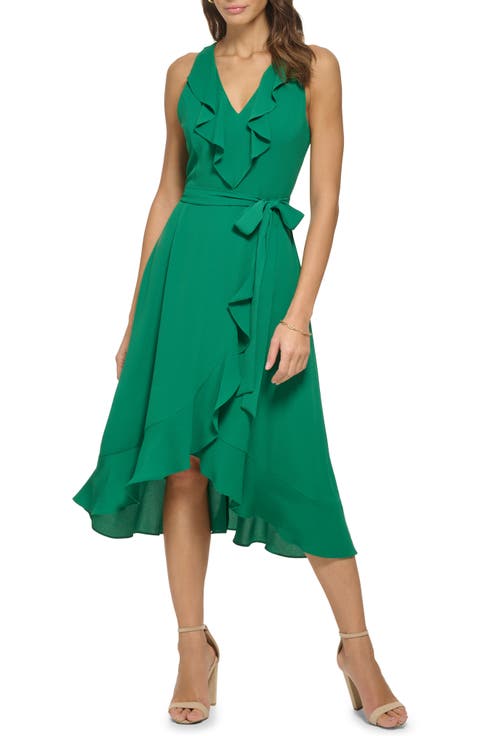 Ruffle Trim Faux Wrap Dress