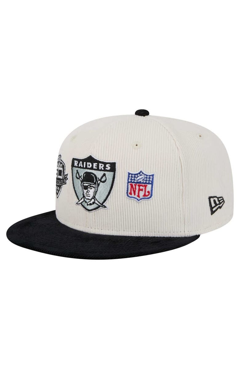 New Era Men's New Era Cream/Gray Las Vegas Raiders Throwback Corduroy 59FIFTY Fitted Hat, Alternate, color, Cream