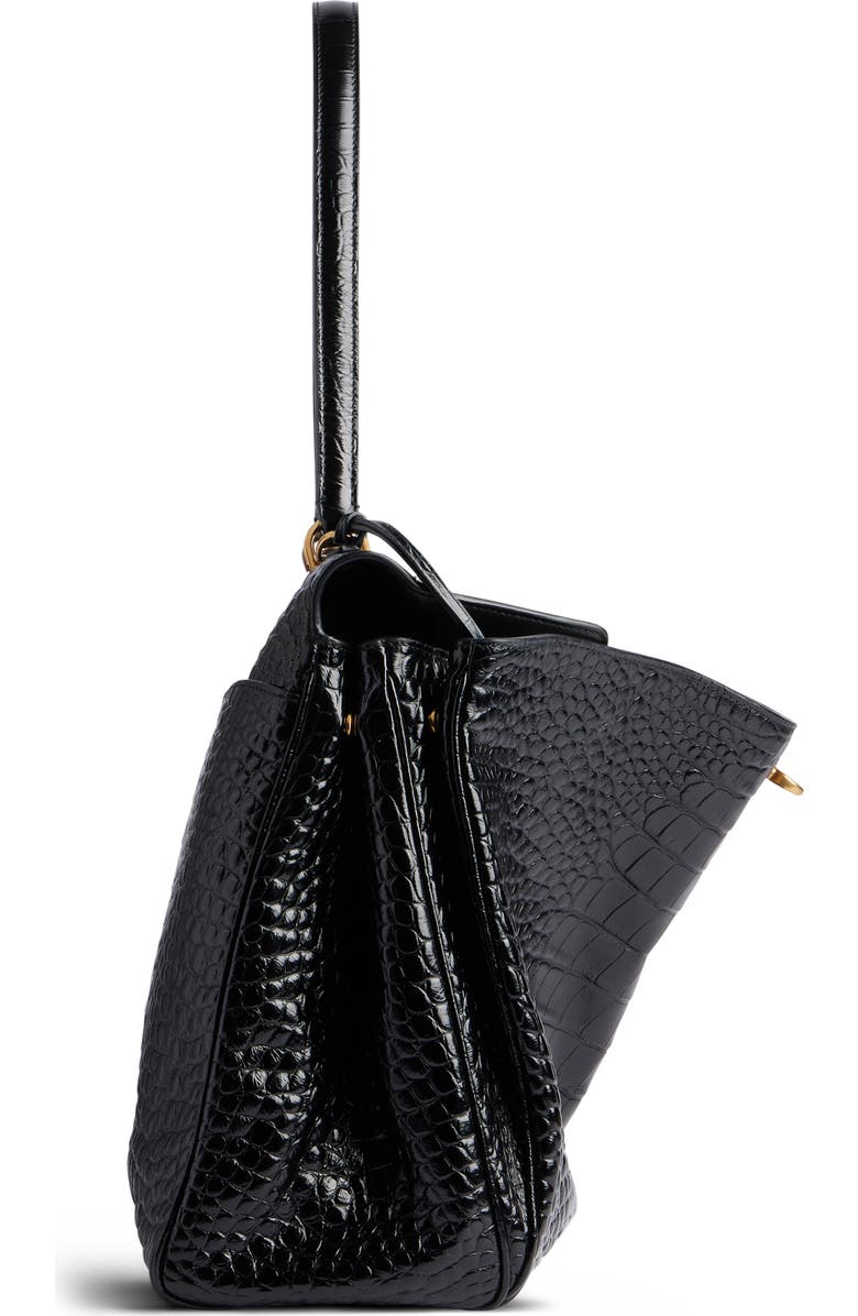 Balenciaga Large Rodeo Croc Embossed Leather Shoulder Bag, Alternate, color,