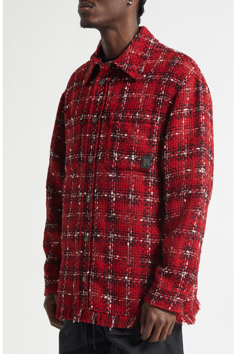 Plaid Wool Blend Tweed Overshirt, Alternate, color, RED ROSE